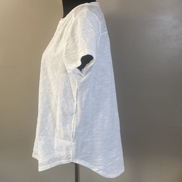St John’s Bay White Eyelet Top Tee 100% Cotton Split Next Sz L NWOT - Picture 5 of 7